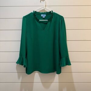 CeCe Green Ruffle Sleeve Blouse